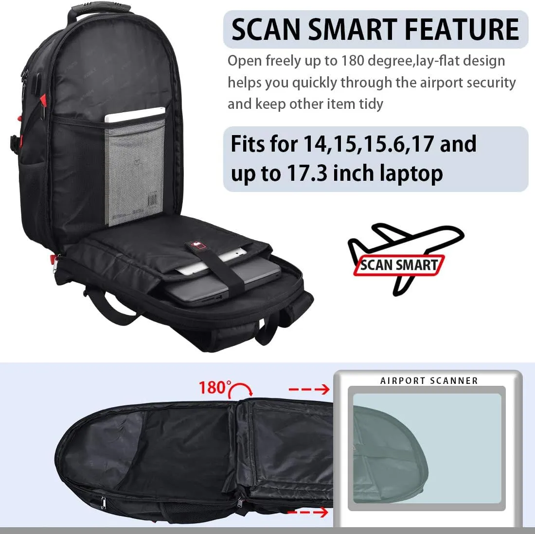 NEWHEY Laptop Backpack 17 Inch Business Travel Backpacks for Men Women Extra Large Waterproof TSA Anti Theft College Bookbags with USB Charging Port 17.3 Gaming Computer Backpack 45L, Black
