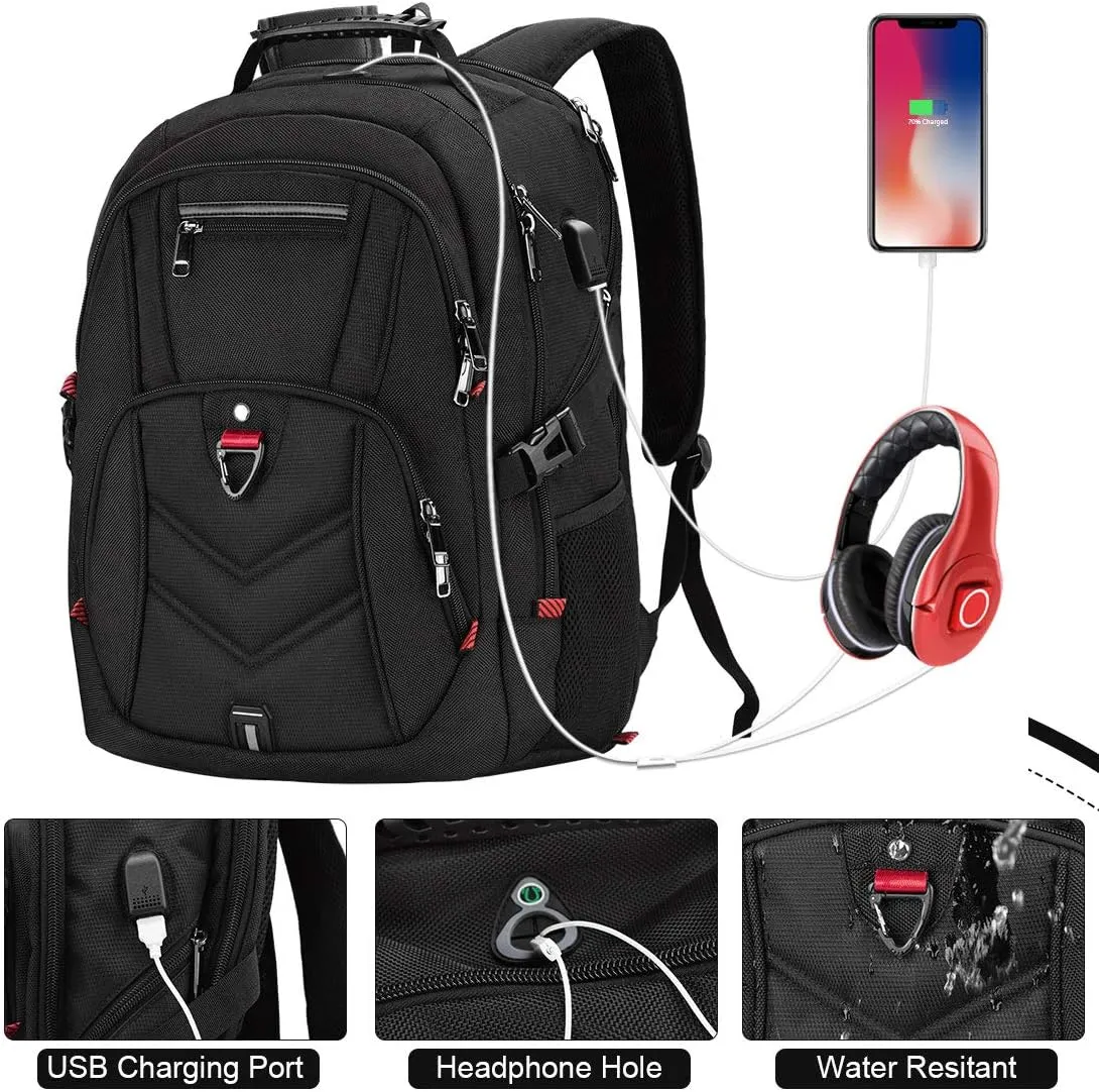 NEWHEY Laptop Backpack 17 Inch Business Travel Backpacks for Men Women Extra Large Waterproof TSA Anti Theft College Bookbags with USB Charging Port 17.3 Gaming Computer Backpack 45L, Black