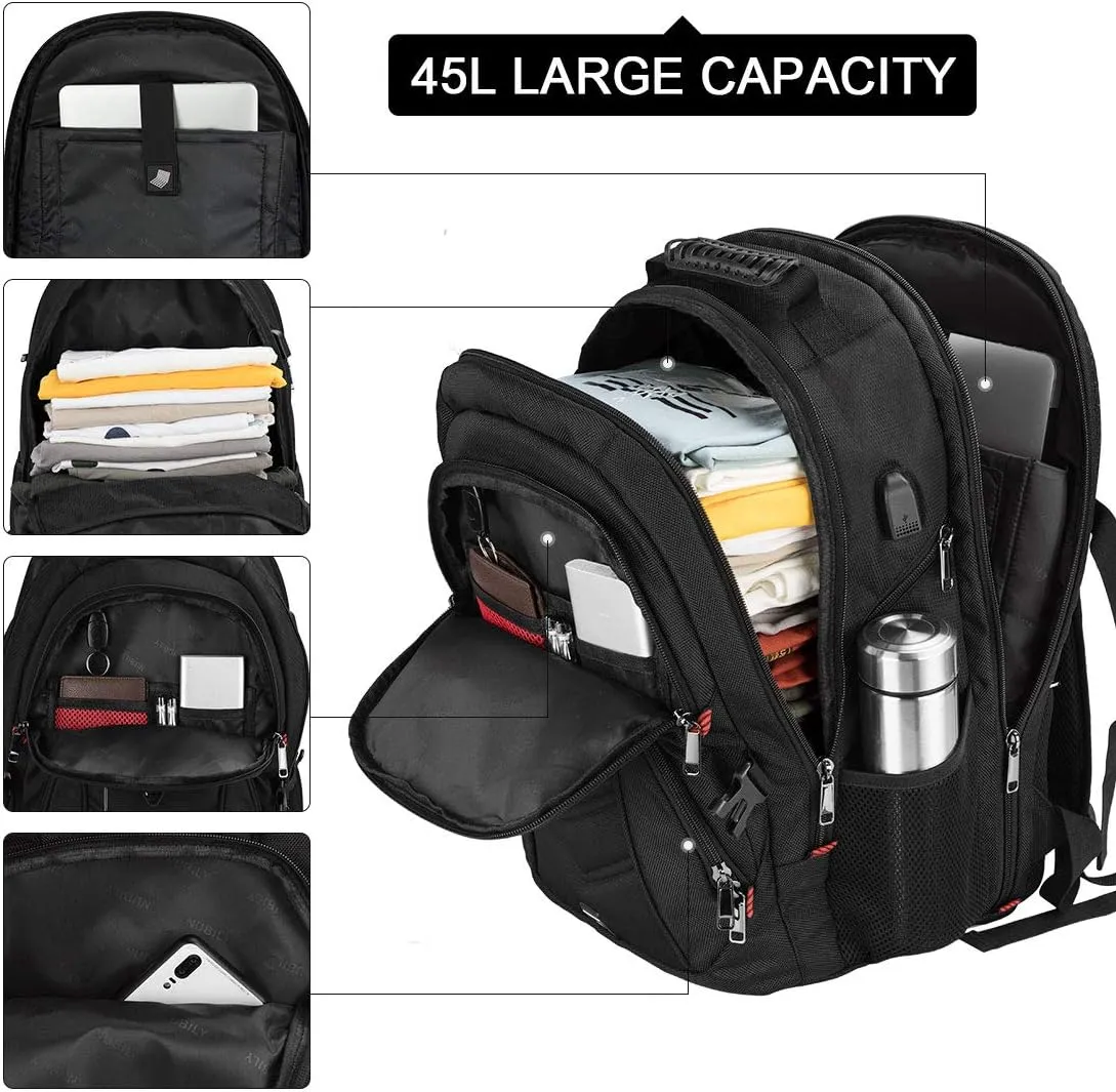 NEWHEY Laptop Backpack 17 Inch Business Travel Backpacks for Men Women Extra Large Waterproof TSA Anti Theft College Bookbags with USB Charging Port 17.3 Gaming Computer Backpack 45L, Black