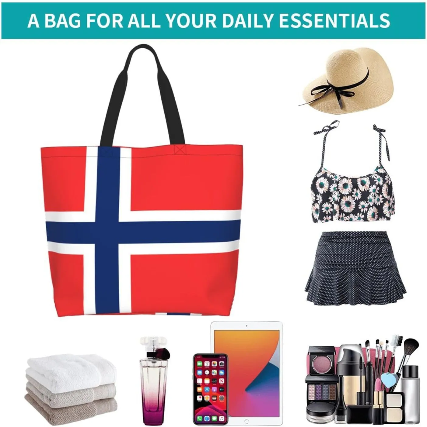 Norway Canvas Tote Bag Norway Flag Shoulder Bag Norwegians Casual Grocery Bags Norwegian Bags for Women Men