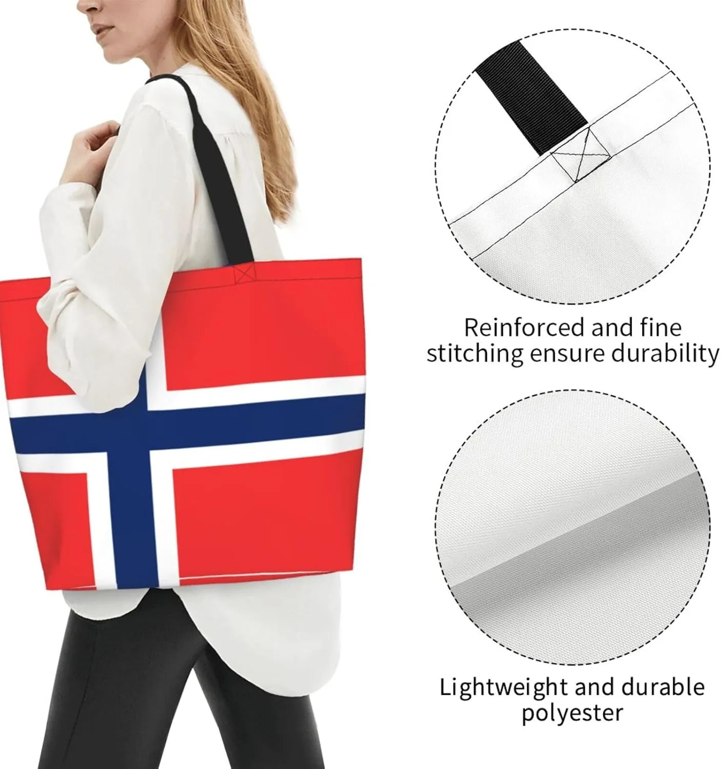 Norway Canvas Tote Bag Norway Flag Shoulder Bag Norwegians Casual Grocery Bags Norwegian Bags for Women Men