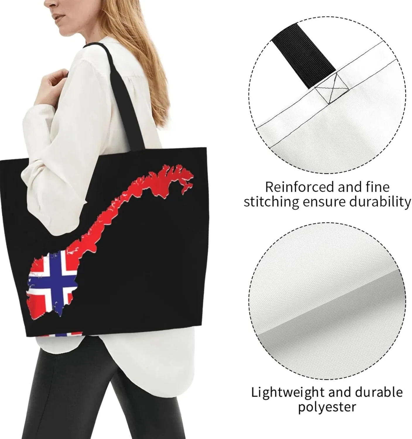 Norway Canvas Tote Bag Norway Flag Shoulder Bag Norwegians Casual Grocery Bags Norwegian Bags for Women Men