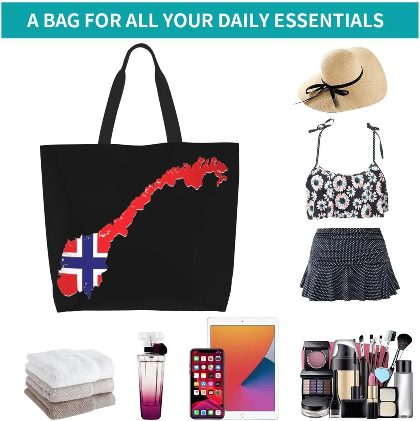 Norway Canvas Tote Bag Norway Flag Shoulder Bag Norwegians Casual Grocery Bags Norwegian Bags for Women Men