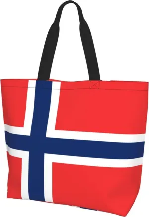 Norway Canvas Tote Bag Norway Flag Shoulder Bag Norwegians Casual Grocery Bags Norwegian Bags for Women Men