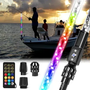 Obcursco 4FT Boat Navigation Stern Lights IP68 Waterproof 360° RGB Marine Lighting, 400  Dynamic Modes&RF Control LED Spiral Boat Whip for Night Fishing Yacht, Deep V, Pontoon Accessories