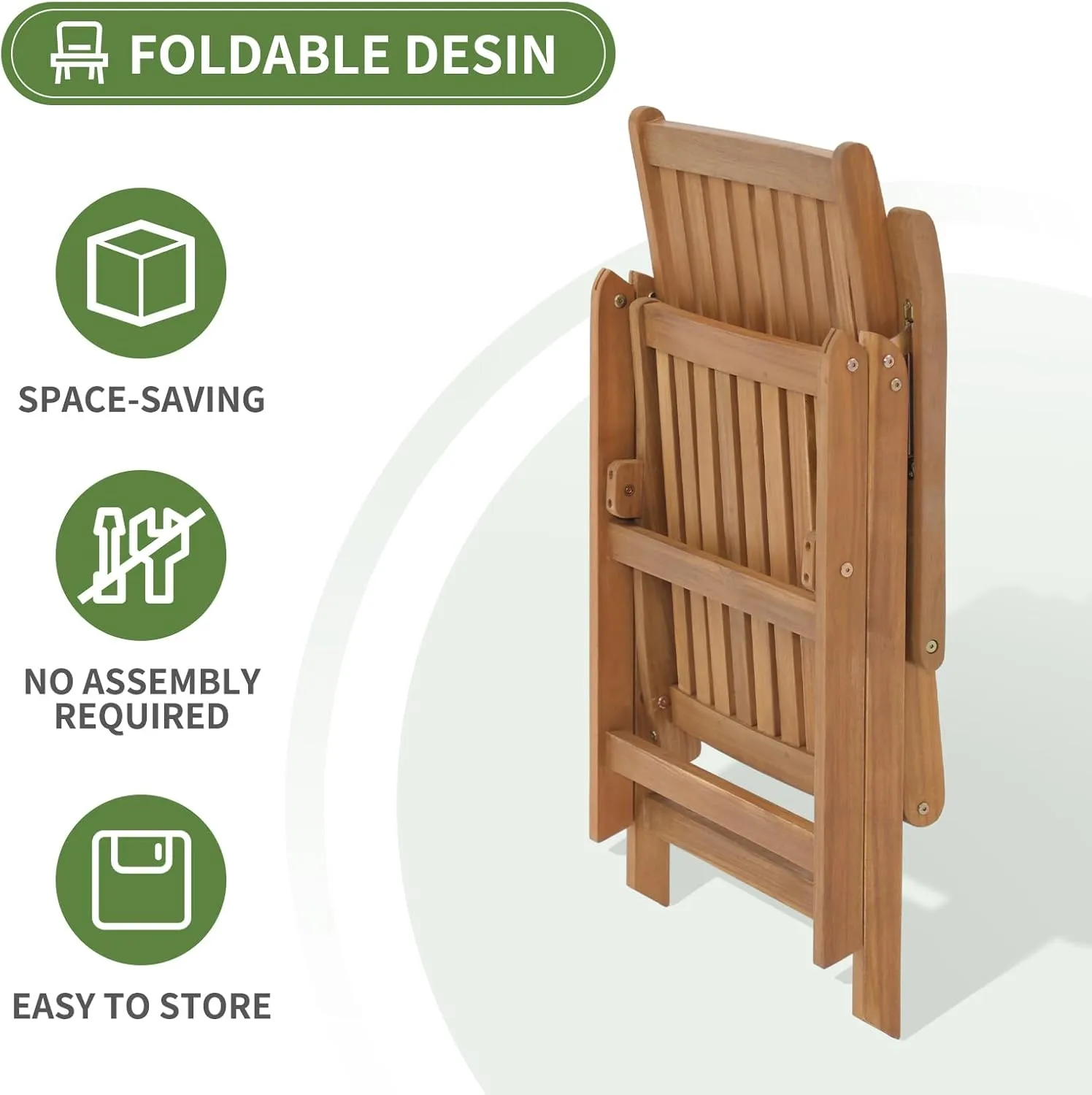 OC Orange-Casual Folding Patio Dining Chair Set of 4, Outdoor Acacia Wooden Reclining Chair w/Armrest & Removeable Cushion, Solid Wood, for Porch, Backyard, Garden, Indoor, Beige