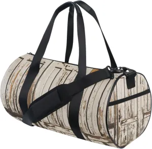 Old Vintage Wooden Door Retro Wood Texture Duffel Bag, Foldable Canvas Travel Tote for Gym Sports with Inner Pockets, Durable Lightweight Fitness Bag for Overnight Workout