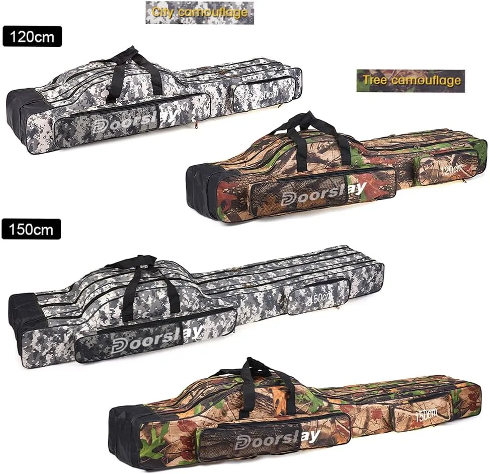 oorslay Portable Folding Fishing Tackle Storage Bags Oxford Fishing Rod Case Fishing Pole Bag Carry Organizer Waterproof Fishing Bag