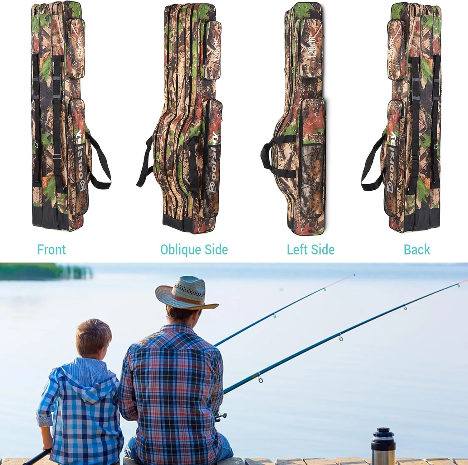 oorslay Portable Folding Fishing Tackle Storage Bags Oxford Fishing Rod Case Fishing Pole Bag Carry Organizer Waterproof Fishing Bag