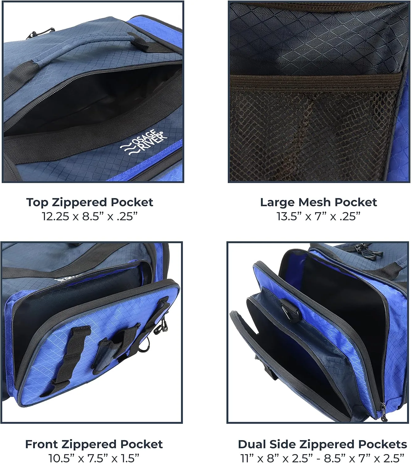 OSAGE RIVER Large Waterproof Fishing Tackle Bag with Padded Shoulder Strap, Ripstop Soft Sided Bag with Fishing Pliers Holder
