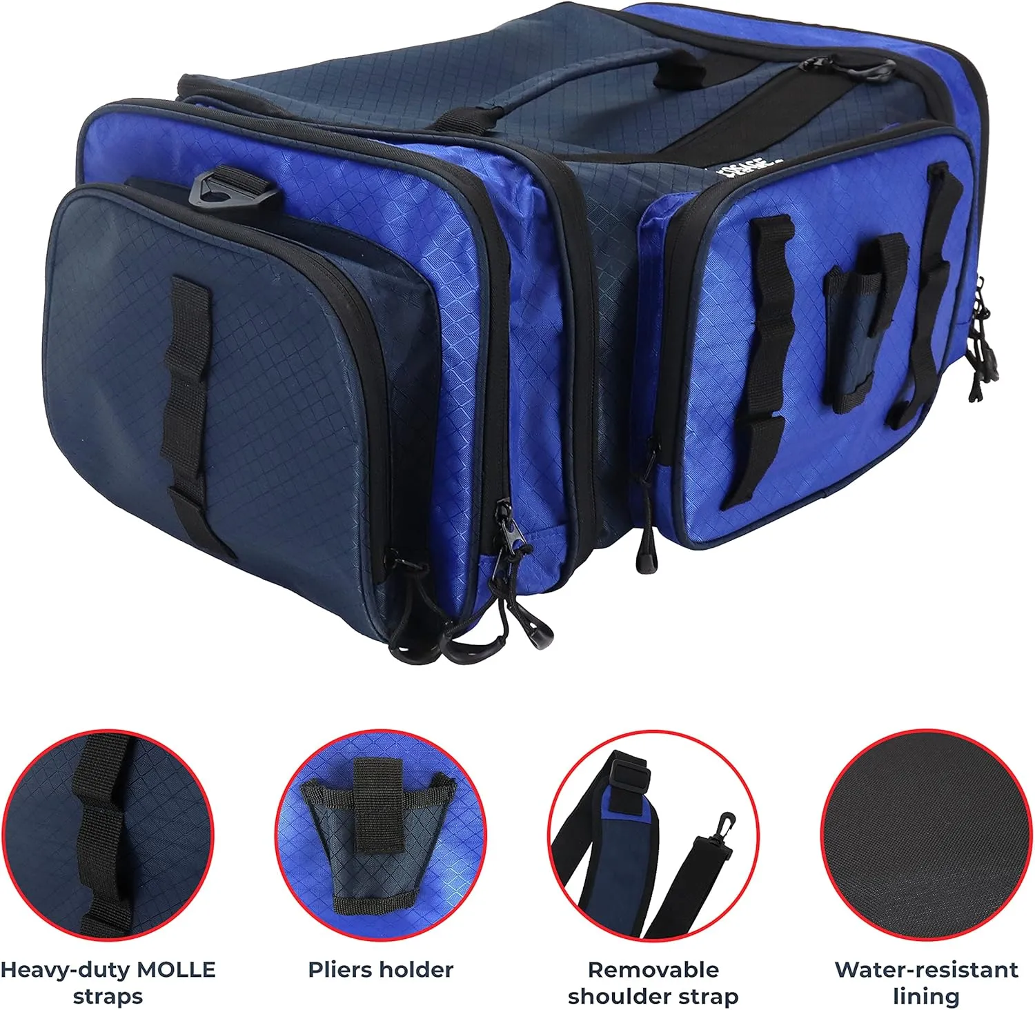 OSAGE RIVER Large Waterproof Fishing Tackle Bag with Padded Shoulder Strap, Ripstop Soft Sided Bag with Fishing Pliers Holder