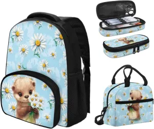 Otter Daisy Backpack for Kids Bookbag Sets 3pcs Backpack with Lunch Box & Pencil Case School Bag with Adjustable Shoulder Strap