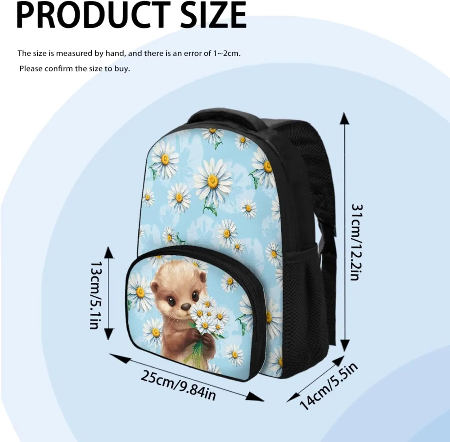 Otter Daisy Backpack for Kids Bookbag Sets 3pcs Backpack with Lunch Box & Pencil Case School Bag with Adjustable Shoulder Strap