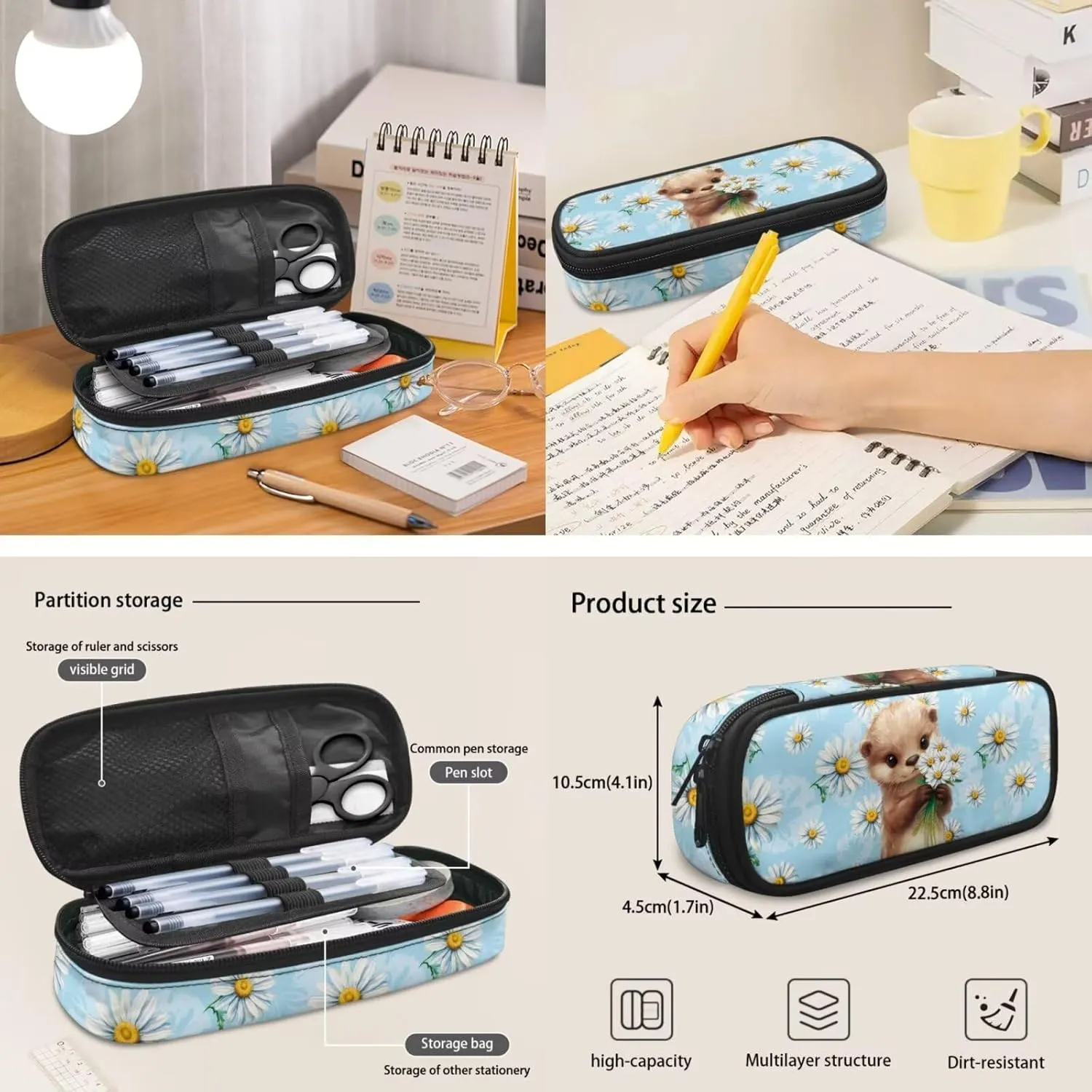 Otter Daisy Backpack for Kids Bookbag Sets 3pcs Backpack with Lunch Box & Pencil Case School Bag with Adjustable Shoulder Strap