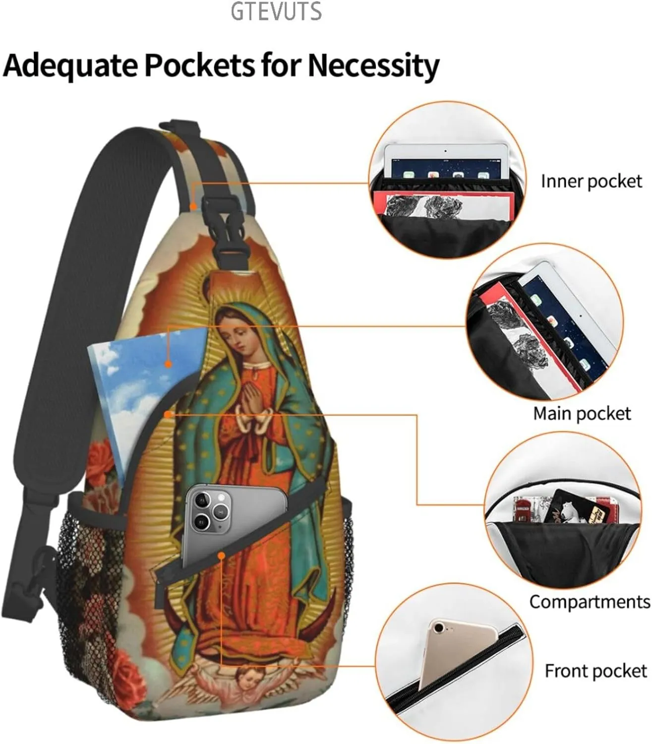 Our Lady Of Guadalupe Sling Backpack Chest Bag Crossbody Shoulder Bag Gym Cycling Travel Hiking Daypack For Men Women