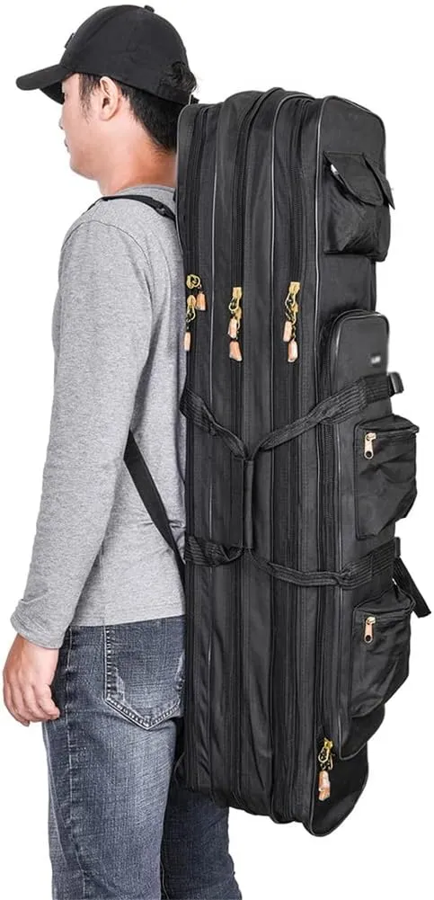 Outdoor 3 Tier Fishing Bag Backpack 80cm/100cm Fishing Rod Reel Case Tote Bag Fishing Rod Tackle Bag Suitcase Travel Bag(D,100cm)