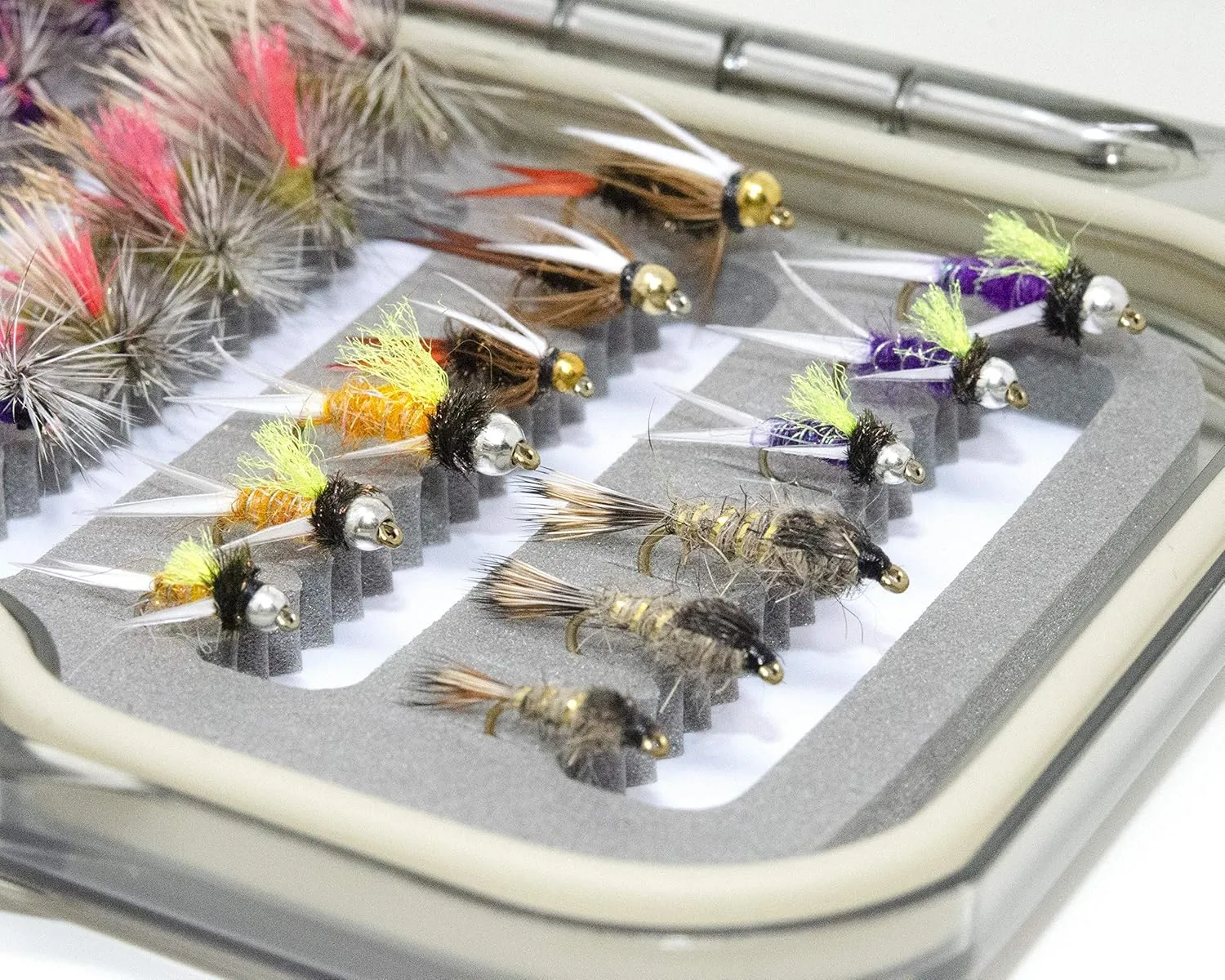 Outdoor Planet Premium Fly Fishing Flies Assortment | Waterproof Fly Box | Dry, Wet, Nymphs, Streamers, Wooly Buggers, Hopper, Caddis | Trout, Steelhead, Bass Fishing Lure Set