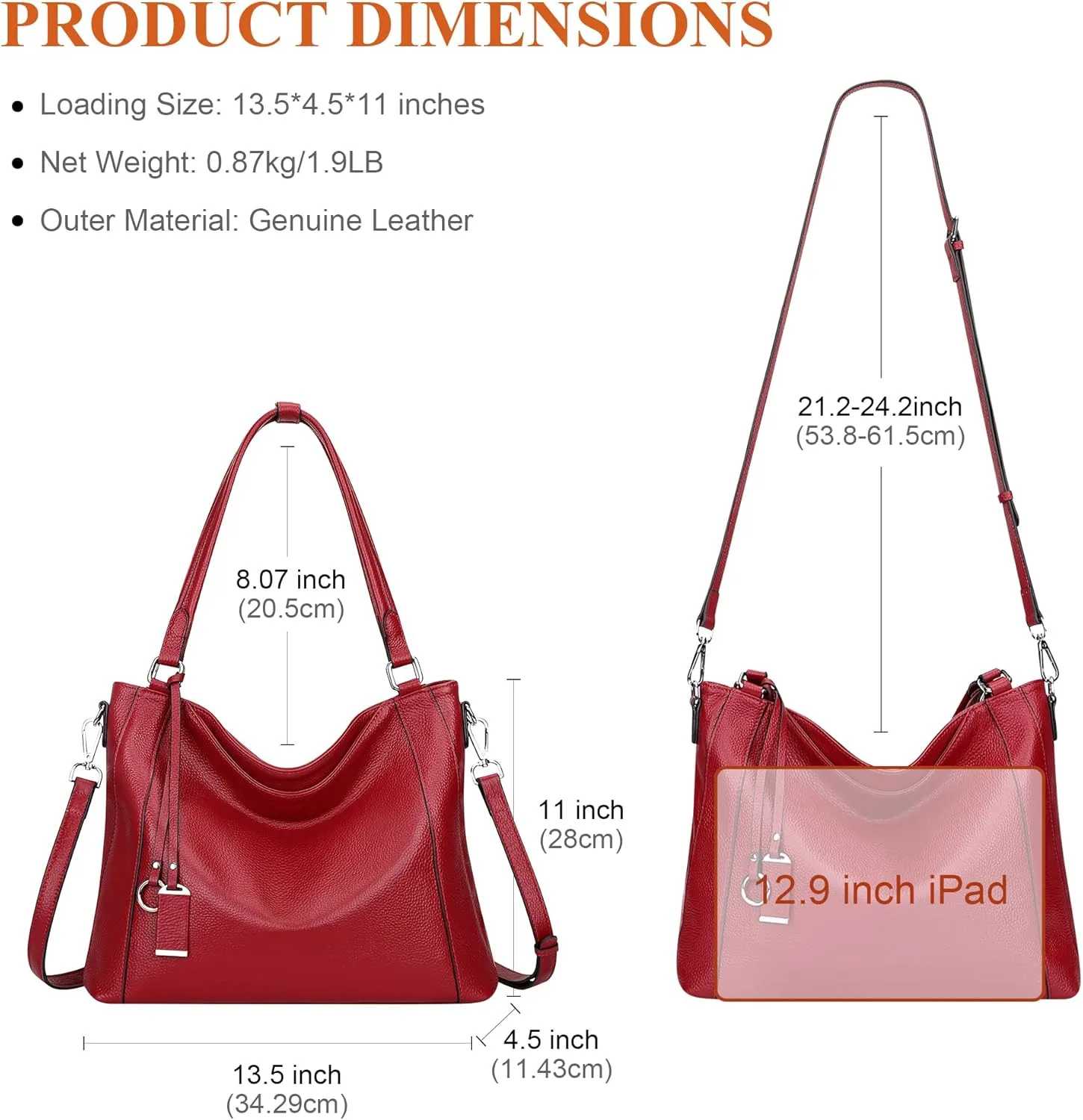 Over Earth Genuine Leather Purses for Women Casual Hobo Shoulder Handbags Large Crossbody Bags