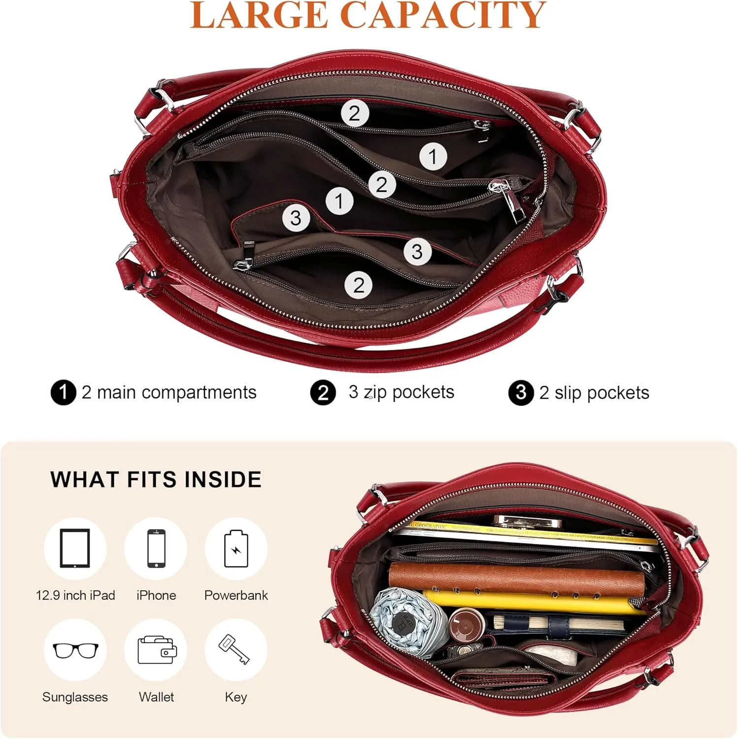 Over Earth Genuine Leather Purses for Women Casual Hobo Shoulder Handbags Large Crossbody Bags