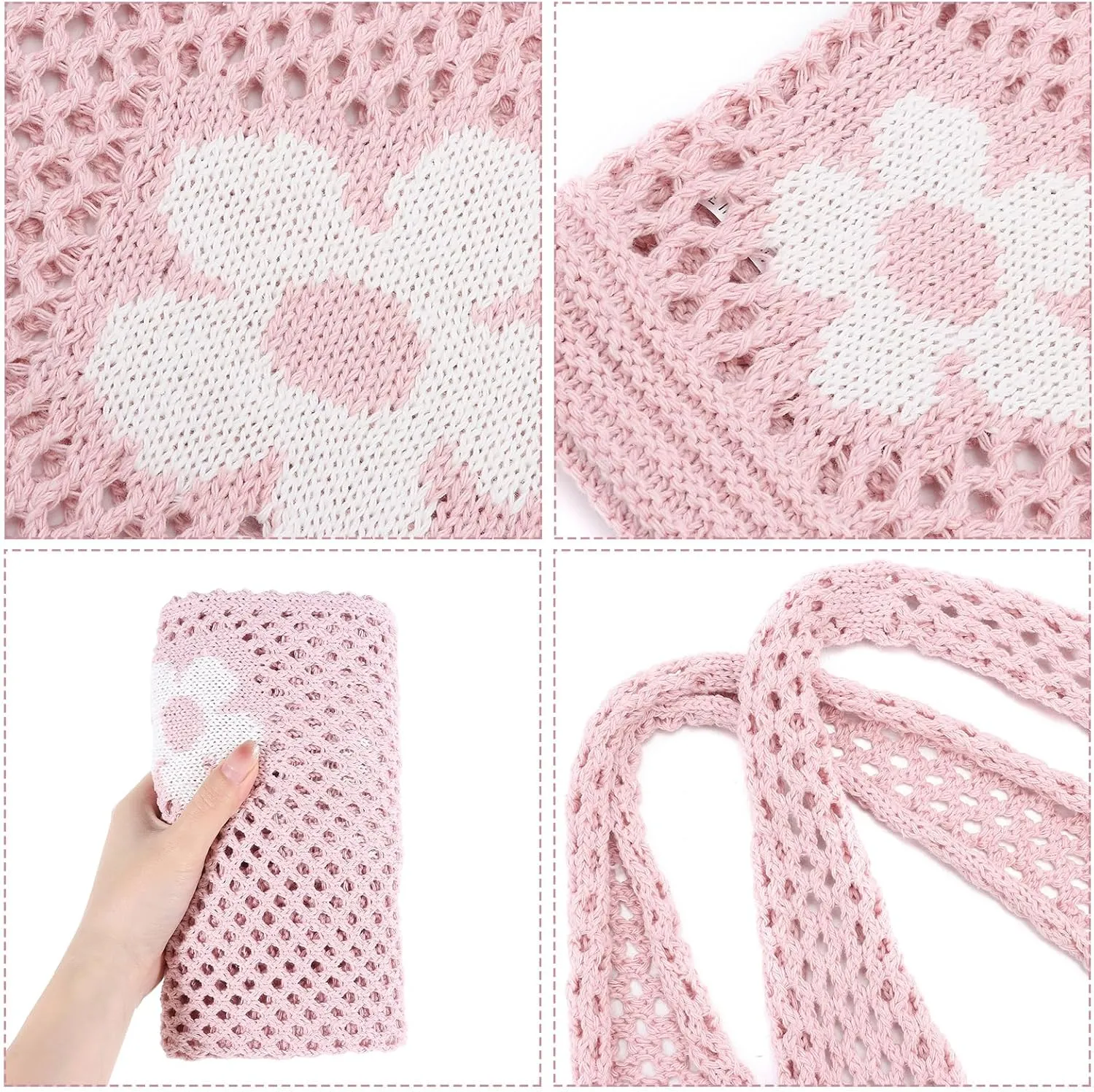 Ovida Crochet Tote Bag Mesh Beach Bag Fairycore Hobo Fairy Grunge Aesthetic Shoulder Bag Y2k Purse for Women Girls