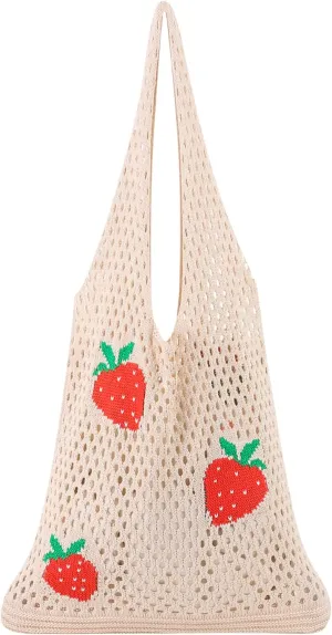 Ovida Crochet Tote Bag Mesh Beach Bag Fairycore Hobo Fairy Grunge Aesthetic Shoulder Bag Y2k Purse for Women Girls