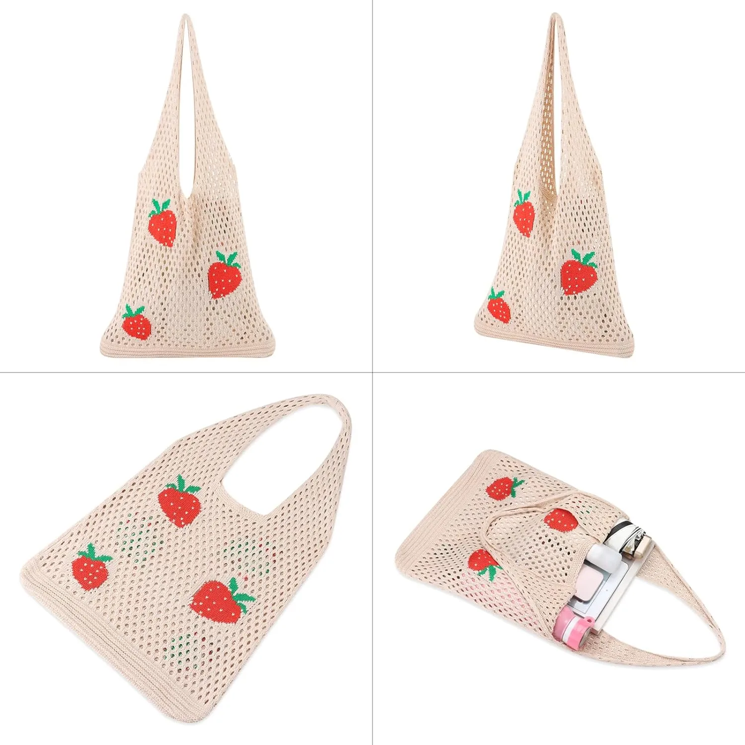 Ovida Crochet Tote Bag Mesh Beach Bag Fairycore Hobo Fairy Grunge Aesthetic Shoulder Bag Y2k Purse for Women Girls