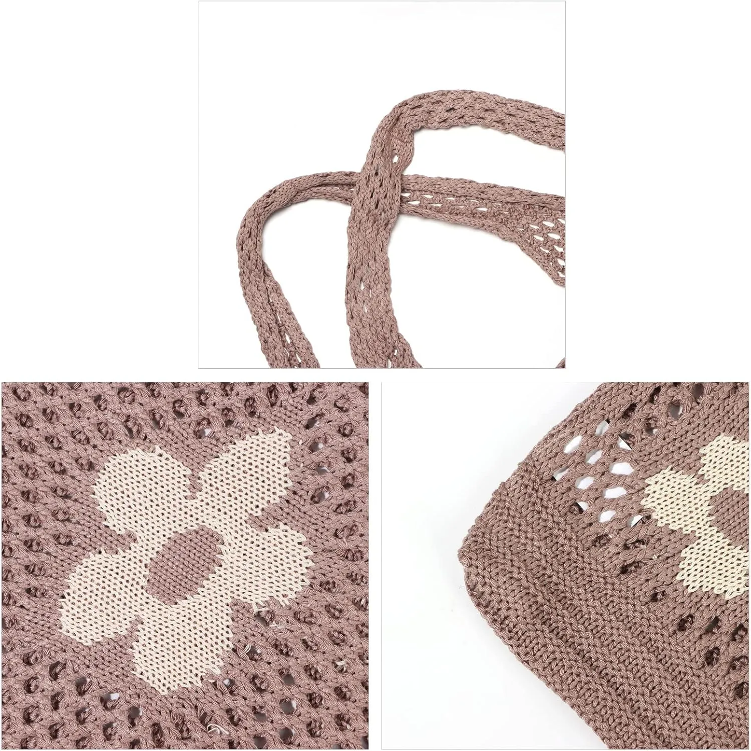 Ovida Crochet Tote Bag Mesh Beach Bag Fairycore Hobo Fairy Grunge Aesthetic Shoulder Bag Y2k Purse for Women Girls