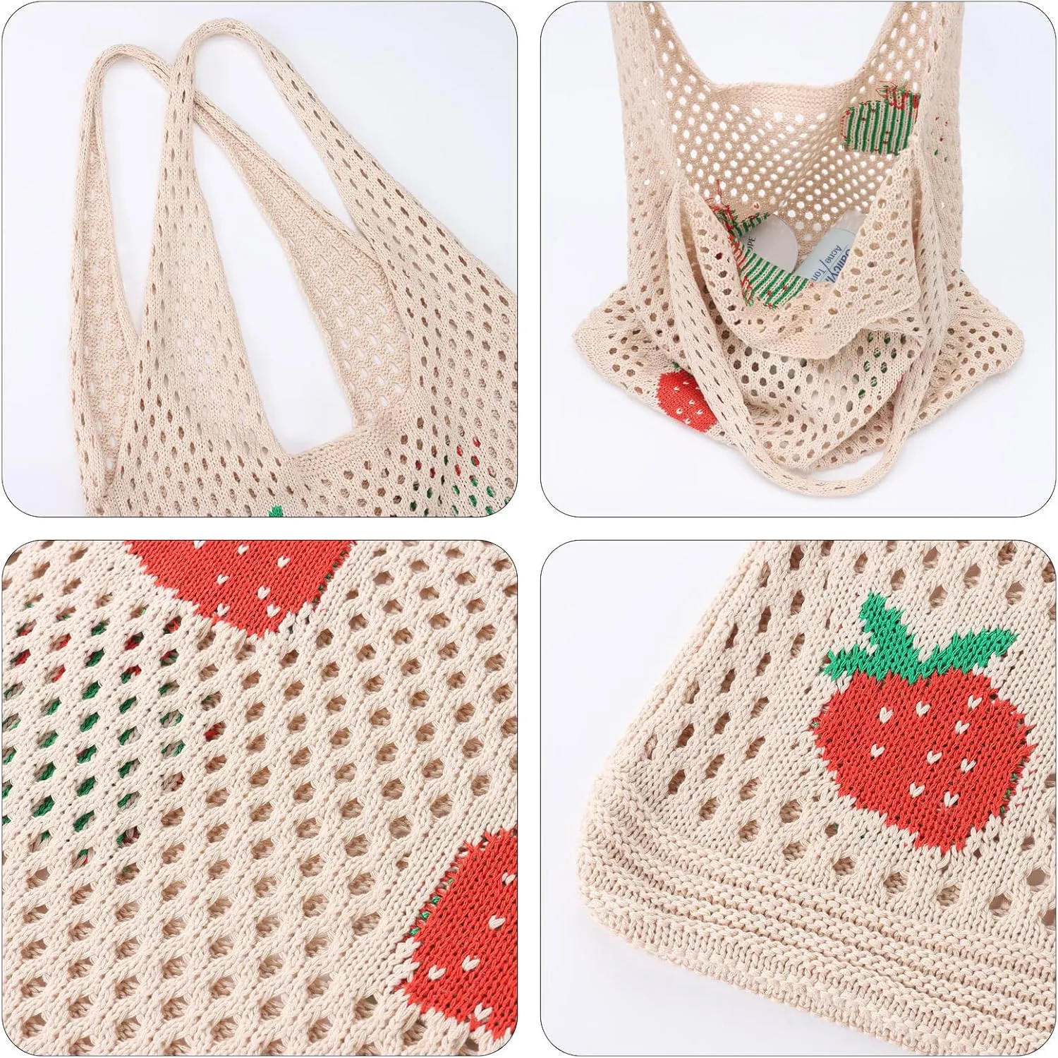 Ovida Crochet Tote Bag Mesh Beach Bag Fairycore Hobo Fairy Grunge Aesthetic Shoulder Bag Y2k Purse for Women Girls