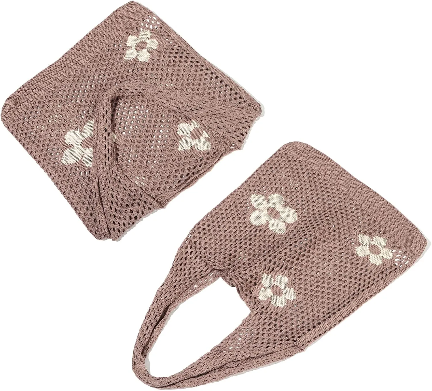 Ovida Crochet Tote Bag Mesh Beach Bag Fairycore Hobo Fairy Grunge Aesthetic Shoulder Bag Y2k Purse for Women Girls