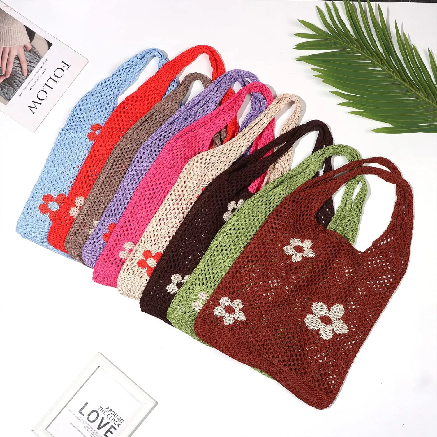 Ovida Crochet Tote Bag Mesh Beach Bag Fairycore Hobo Fairy Grunge Aesthetic Shoulder Bag Y2k Purse for Women Girls
