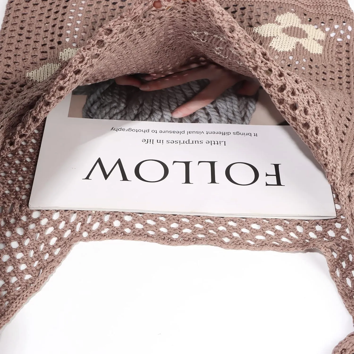 Ovida Crochet Tote Bag Mesh Beach Bag Fairycore Hobo Fairy Grunge Aesthetic Shoulder Bag Y2k Purse for Women Girls
