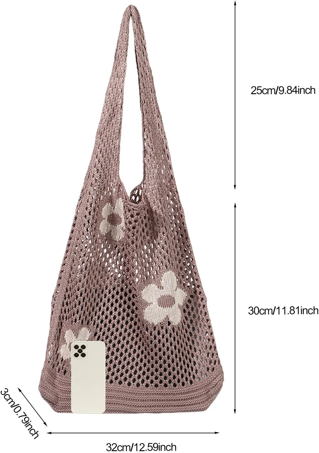 Ovida Crochet Tote Bag Mesh Beach Bag Fairycore Hobo Fairy Grunge Aesthetic Shoulder Bag Y2k Purse for Women Girls