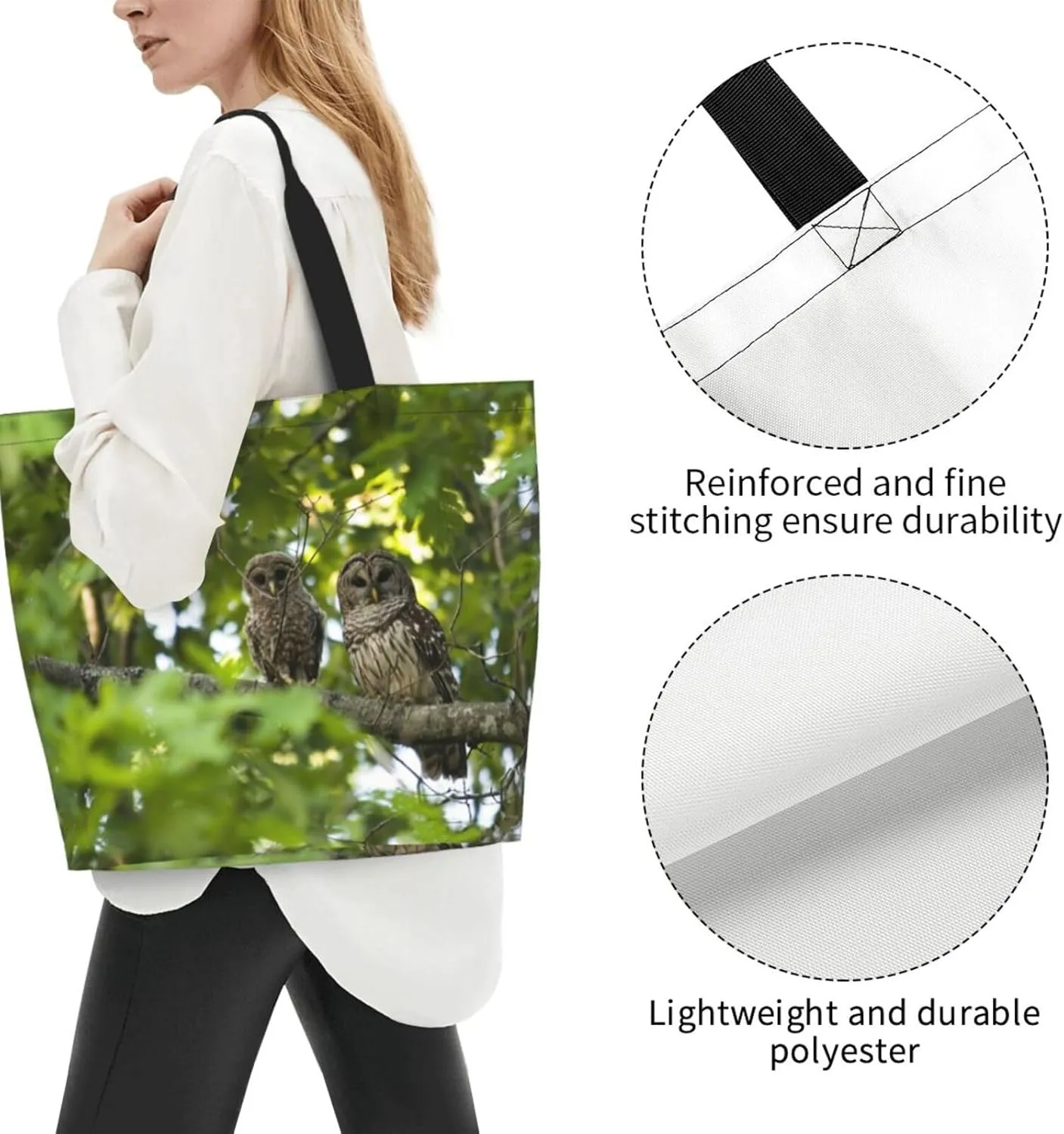 Owl Canvas Tote Bag Animal Shoulder Bag Handbag Cute Casual Grocery Bags Funny Bag for Outdoor