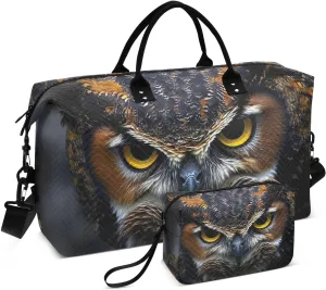 Owl Closeup Face Duffel Bag for Traveling, Gym Bags with Multiple Interior Pockets for Women Men Toiletry Purse Included 20.5”x 1.9” x 13.8”