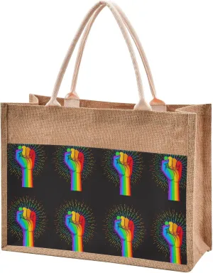 Oyihfvs Durable Burlap Bag with Handles, Zipper Jute Tote Reusable Bag Waterproof Lining for Shopping Work Travel beach