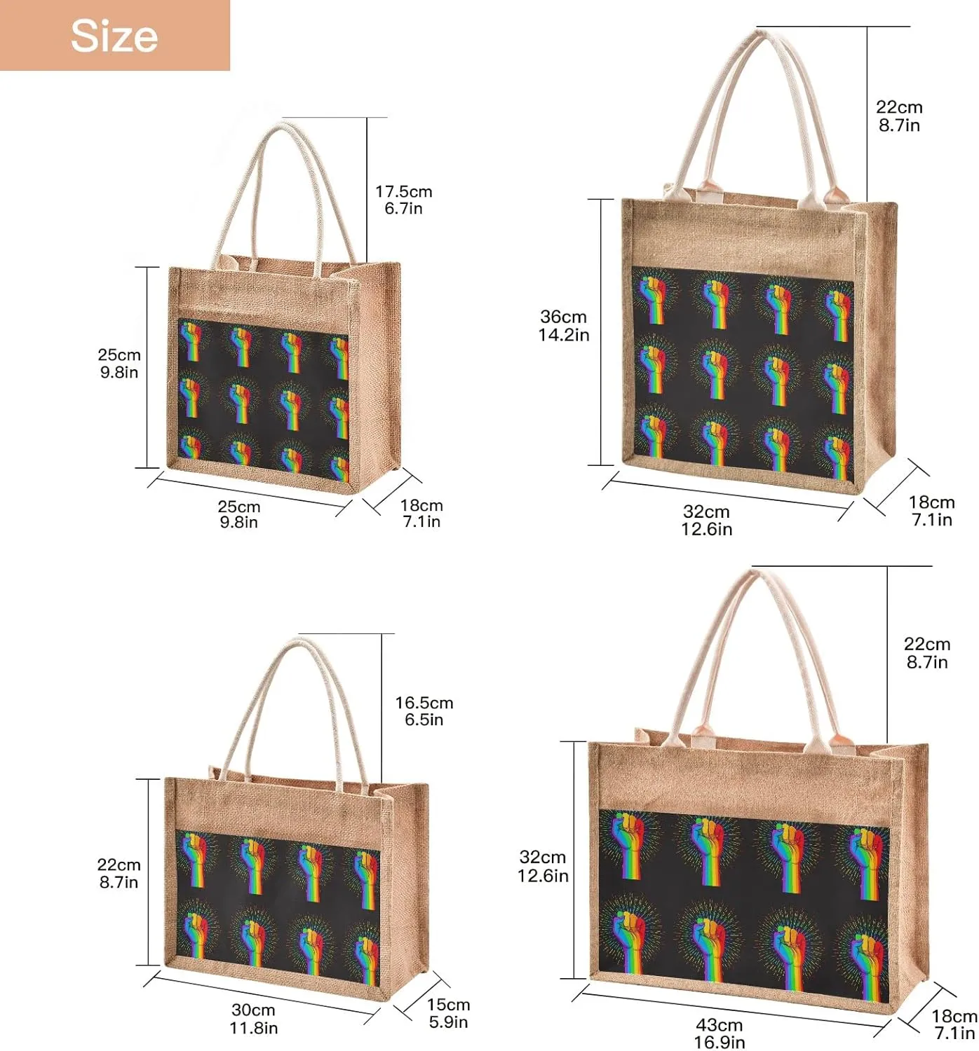 Oyihfvs Durable Burlap Bag with Handles, Zipper Jute Tote Reusable Bag Waterproof Lining for Shopping Work Travel beach
