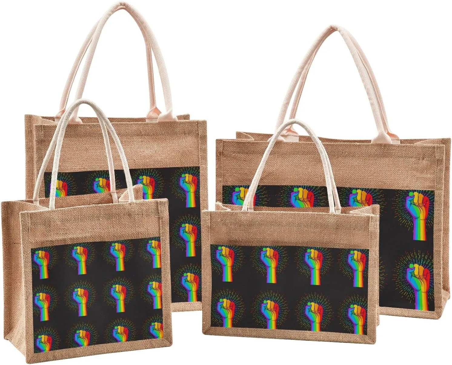 Oyihfvs Durable Burlap Bag with Handles, Zipper Jute Tote Reusable Bag Waterproof Lining for Shopping Work Travel beach