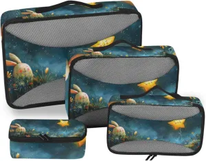 Packing Cubes for Travel 4 Set Stars Rabbits Meteors Luggage Set Suitcase Organizer Bags Mesh Accessories Storage Pouch Toiletry Packing Cubes