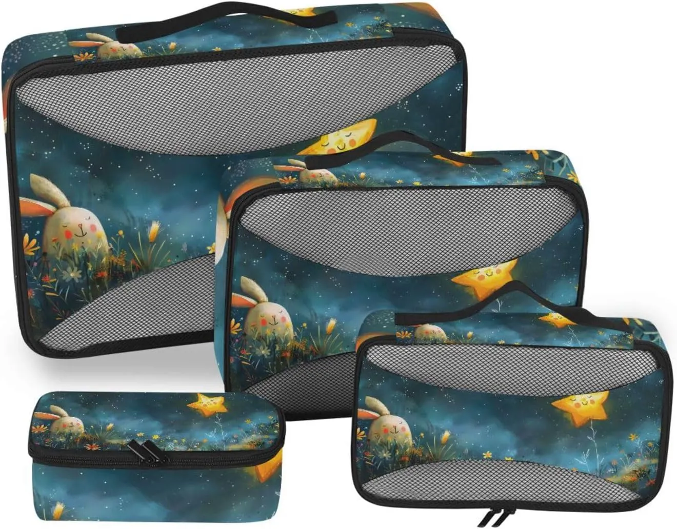 Packing Cubes for Travel 4 Set Stars Rabbits Meteors Luggage Set Suitcase Organizer Bags Mesh Accessories Storage Pouch Toiletry Packing Cubes