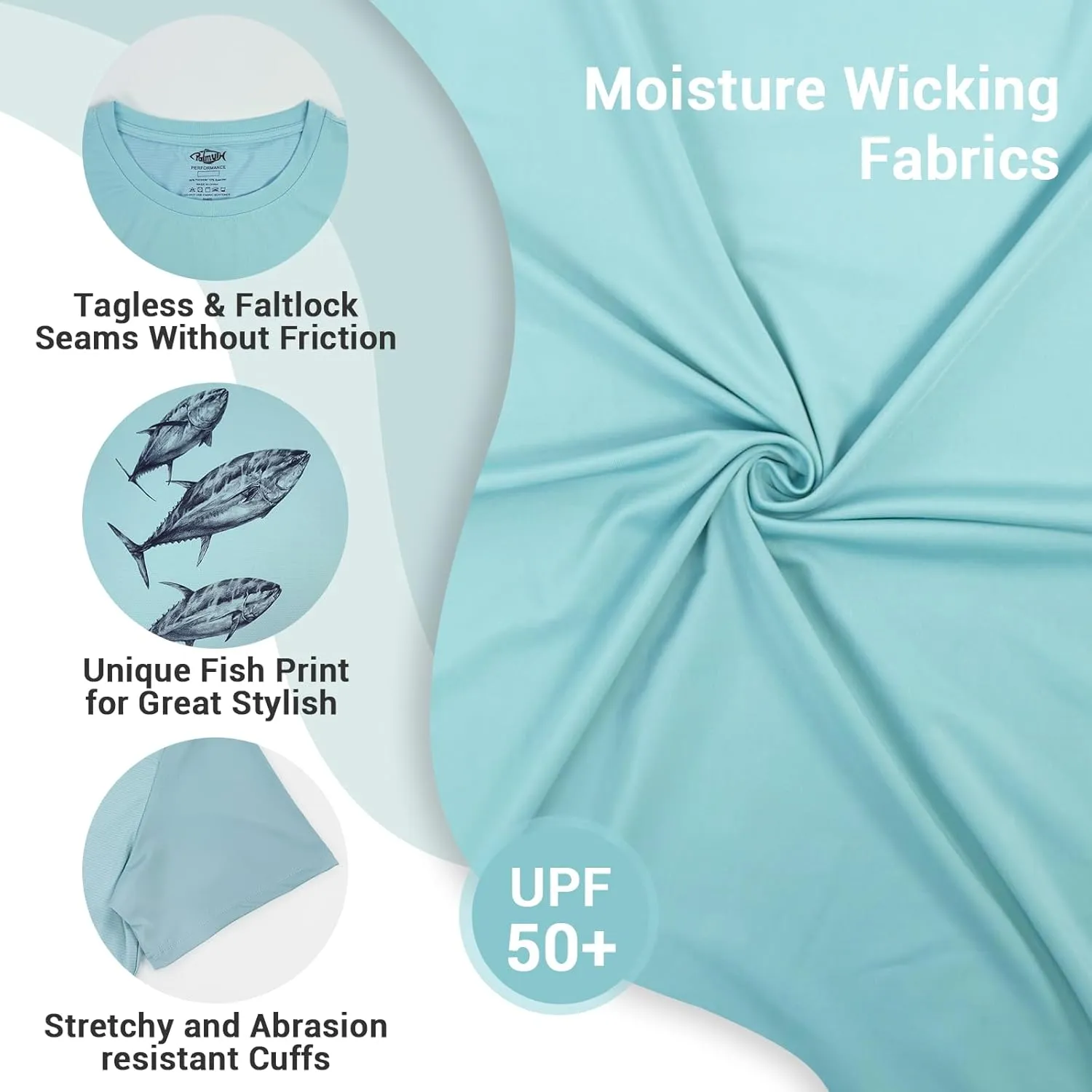 Palmyth Mens Fishing Shirts UPF 50  Sun Protection Short Sleeve UV T-Shirts Breathable Quick-Dry