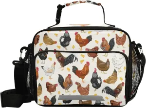 panksolu Rooster And Chicken Lunch Bag, Insulated Lunch Box with Adjustable Shoulder Strap Cooler Tote Bag for Men Women Kids Teens
