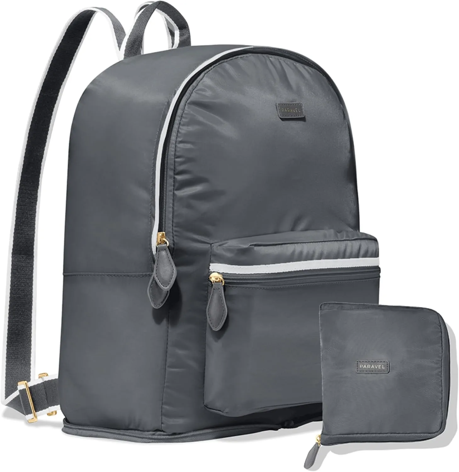 Paravel Fold Up Travel Backpack | Packable and Lightweight Foldable Travel Bag | Carry On Nylon Backpack with Trolley Sleeve, Flatiron Grey