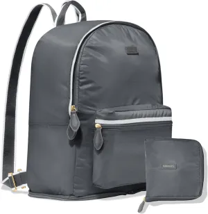 Paravel Fold Up Travel Backpack | Packable and Lightweight Foldable Travel Bag | Carry On Nylon Backpack with Trolley Sleeve, Flatiron Grey