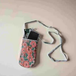 Peach & Green Daisy Hand Blockprinted Phone Sling