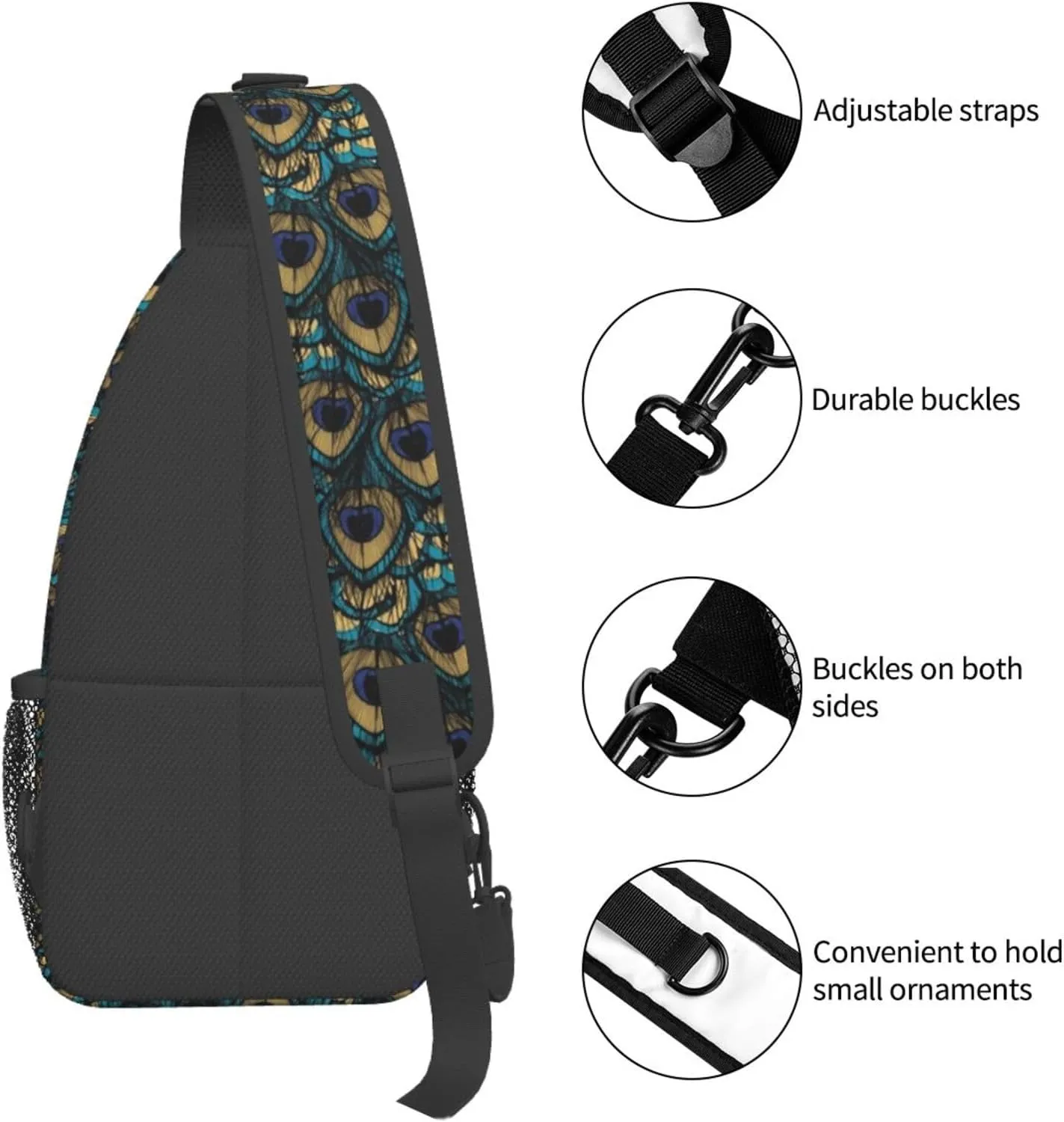Peacock Shoulder Bag Cute Sling Backpack Daypack Casual Feather Hiking Bag Womens Backpack Bag Animal Bag