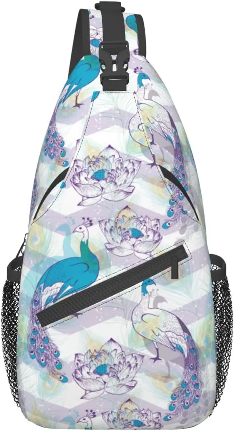 Peacock Shoulder Bag Cute Sling Backpack Daypack Casual Feather Hiking Bag Womens Backpack Bag Animal Bag