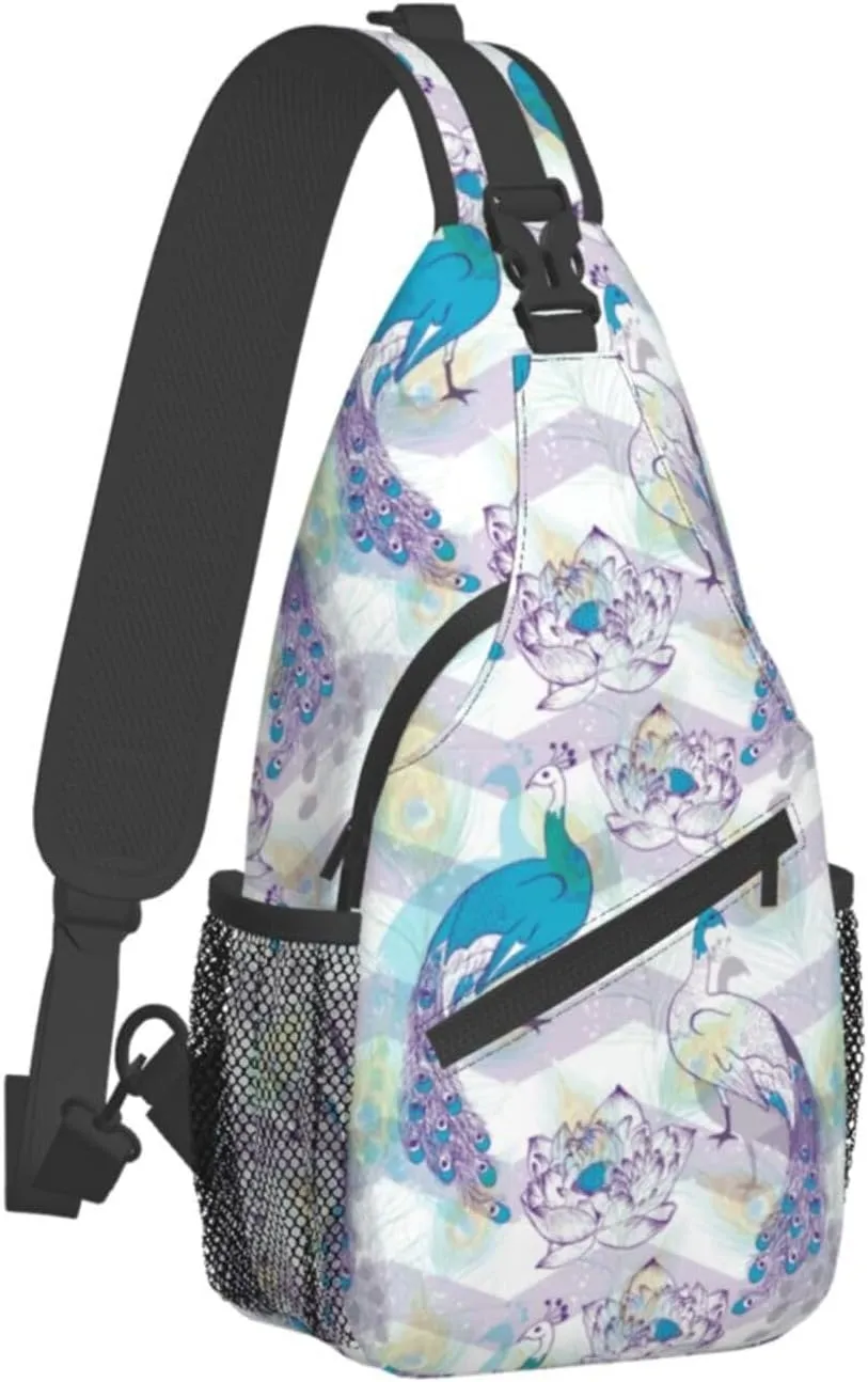 Peacock Shoulder Bag Cute Sling Backpack Daypack Casual Feather Hiking Bag Womens Backpack Bag Animal Bag