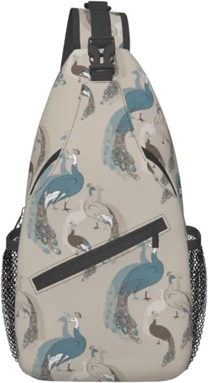 Peacock Shoulder Bag Cute Sling Backpack Daypack Casual Feather Hiking Bag Womens Backpack Bag Animal Bag