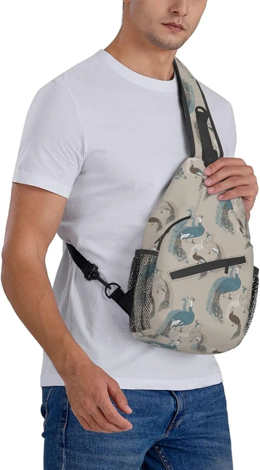 Peacock Shoulder Bag Cute Sling Backpack Daypack Casual Feather Hiking Bag Womens Backpack Bag Animal Bag