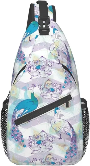 Peacock Shoulder Bag Cute Sling Backpack Daypack Casual Feather Hiking Bag Womens Backpack Bag Animal Bag